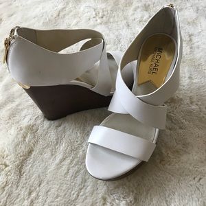 Michael Kors White Leather Wedges